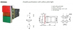 NG22-BW8465 ovladač stiskací dvojitý s LED signalizací, 1x spín. + 1x rozpín.kontakt