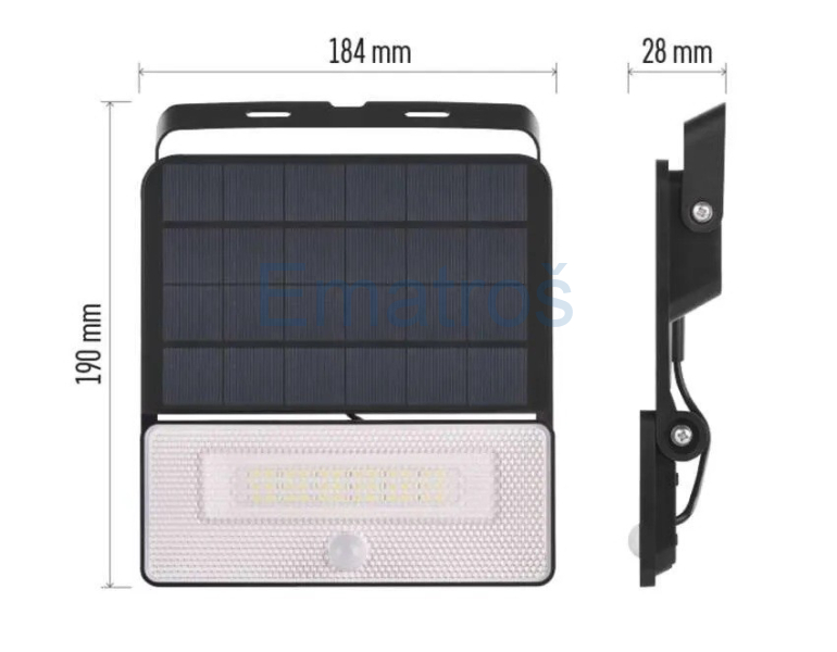 LED solární reflektor SOLO s poh.čidlem 1600lm 4000K (neutr.bílá) IP54 černá
